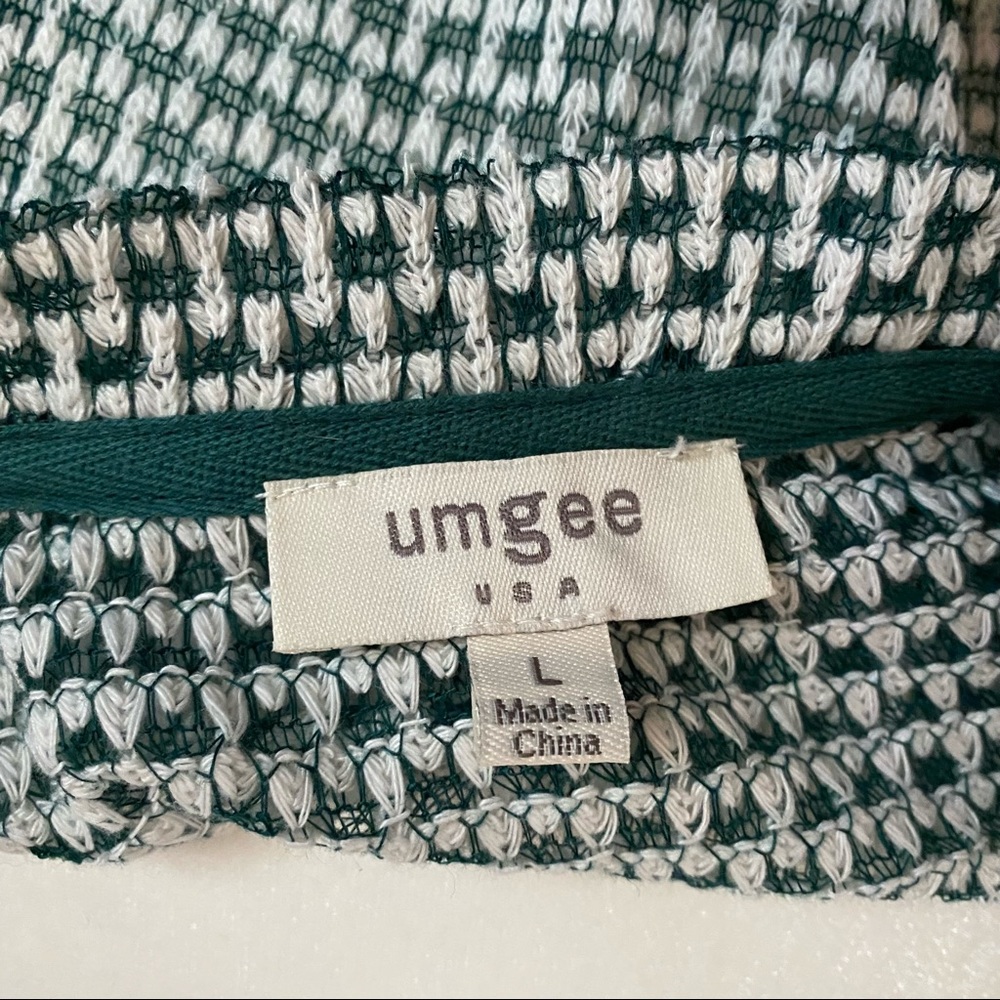 Umgee high-low woven tunic top, green and white check, size large - Picture 11 of 12